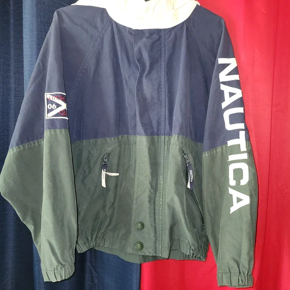 Nautica Colorblock Windbreaker Jacket - Navy & Forest Green Y2k 90s Small - Picture 3 of 10
